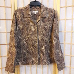 Christopher & Banks Jacket Beige Brown Leaf Print